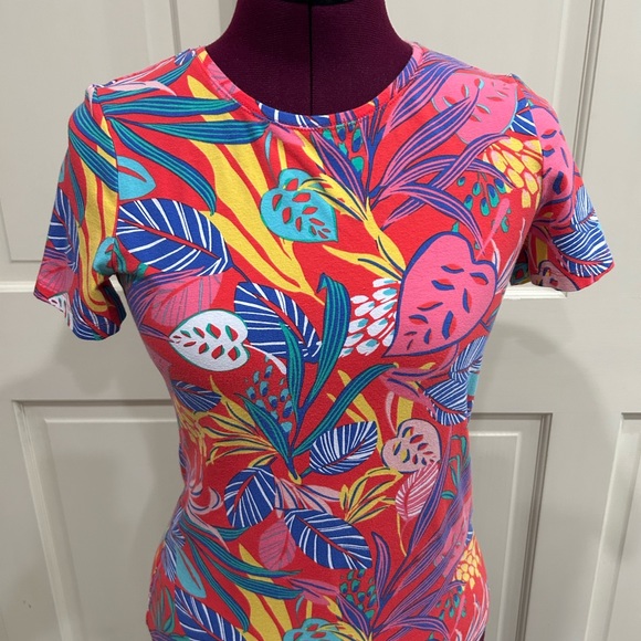 Talbots Tops - Talbots Pima Crewneck Tee - Jungle Leaves - Petite P